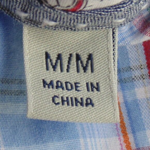 JAMES CAMPBELL Shirt, M, Blue Plaid, Short sleeves, Button down, Cotton - Picture 10 of 12